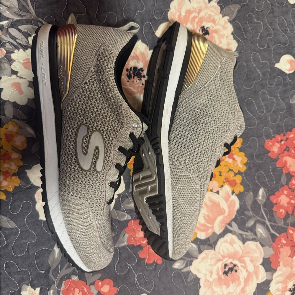 Skechers Gray and Gold Sneakers with Breathable Design